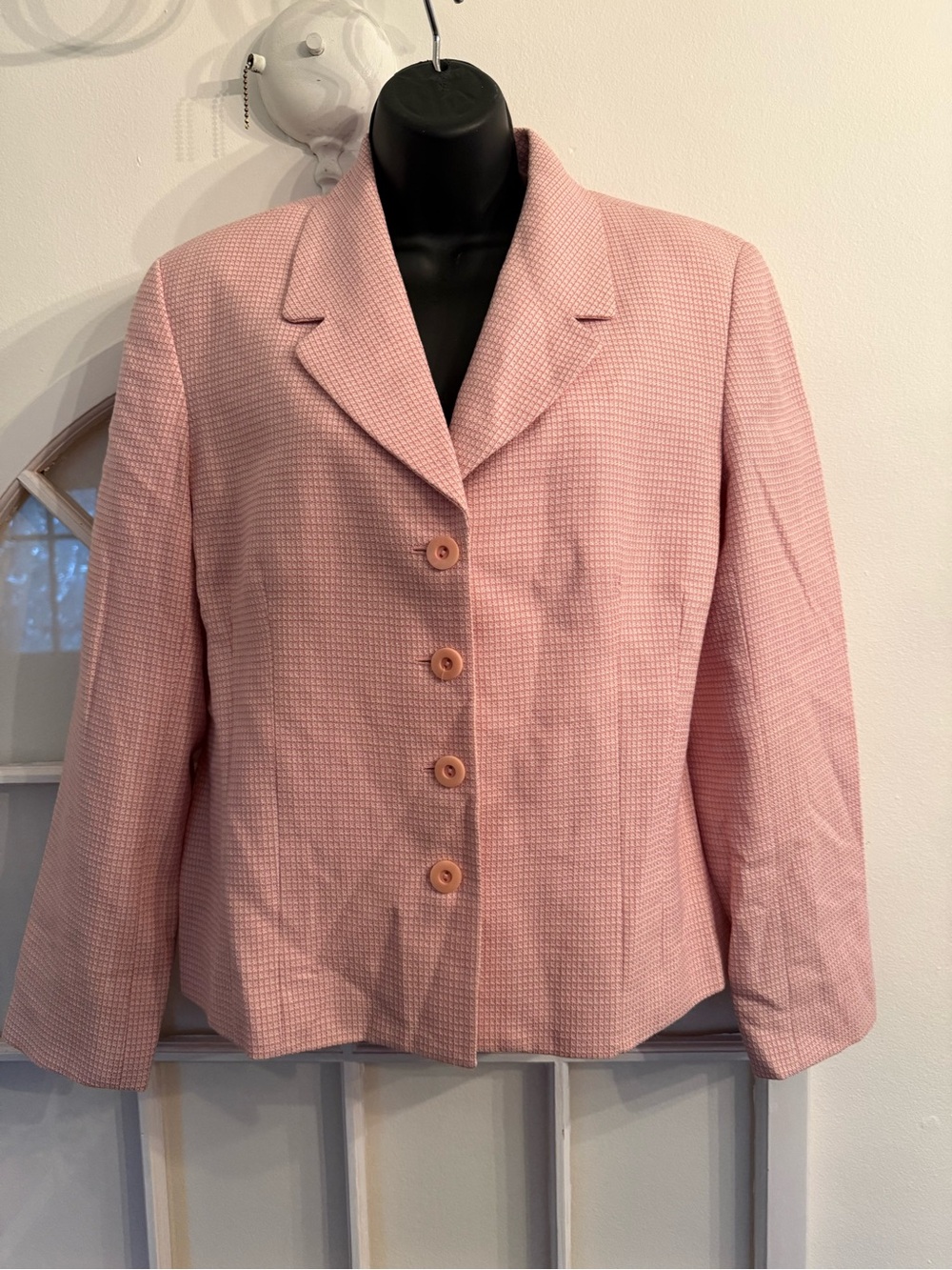 Vtg Talbots Petites Pink Wool Blend Tweed Blazer Jacket - Made in USA - Size 14P